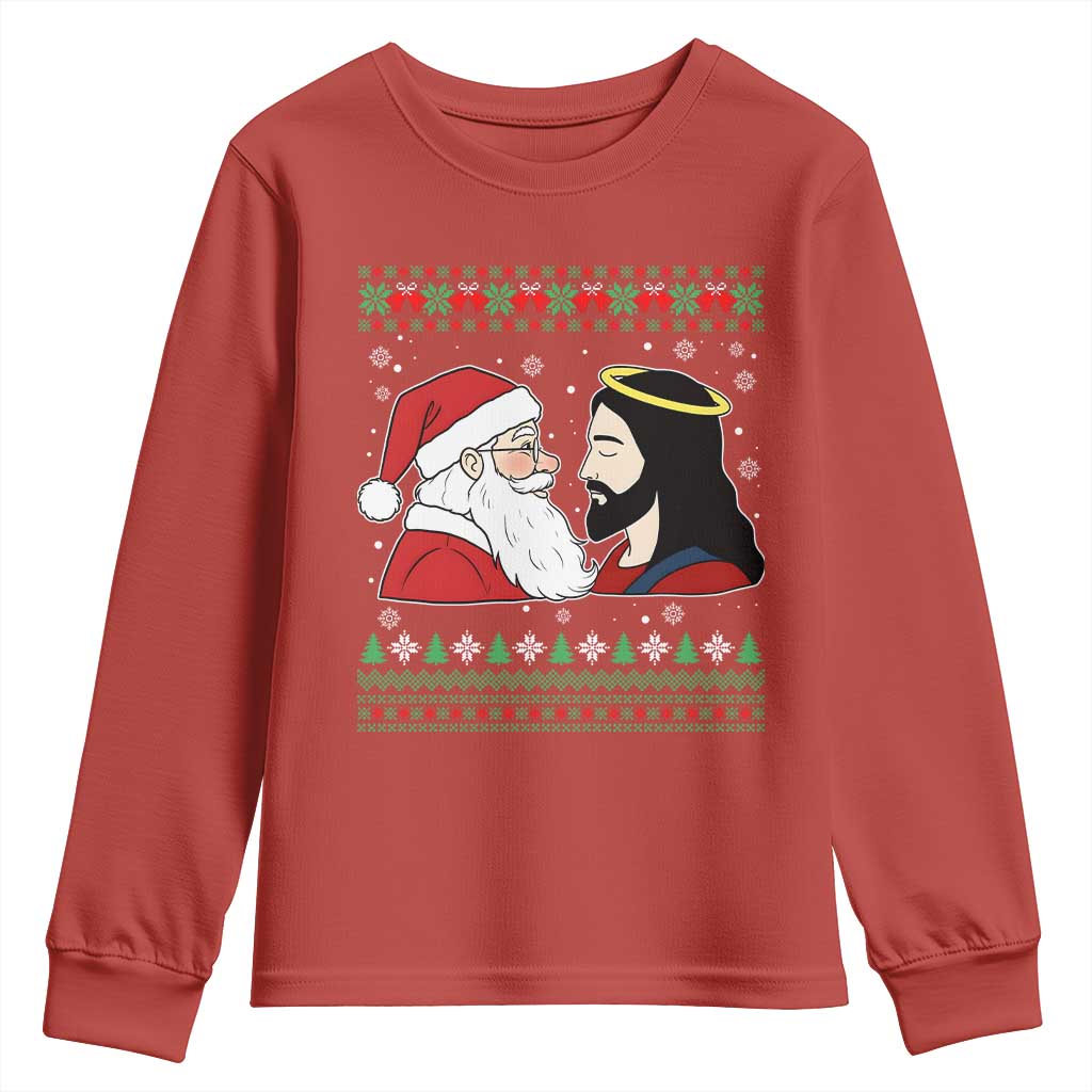 Funny Christmas Santa and Jesus Youth Sweatshirt Most Wonderful Time Christian Holiday Gag Gift - Wonder Print Shop