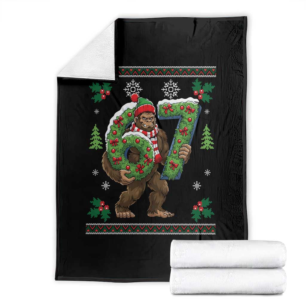 67 Meme Christmas Bigfoot Throw Blanket Funny Six Seven Wreath Sasquatch Holiday Gag Gift - Wonder Print Shop