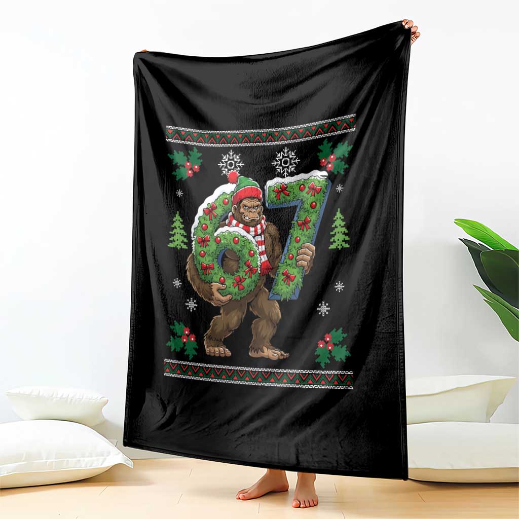 67 Meme Christmas Bigfoot Throw Blanket Funny Six Seven Wreath Sasquatch Holiday Gag Gift - Wonder Print Shop