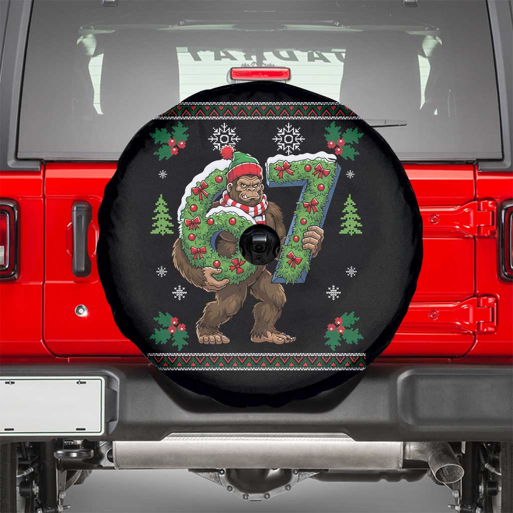 67 Meme Christmas Bigfoot Spare Tire Cover Funny Six Seven Wreath Sasquatch Holiday Gag Gift - Wonder Print Shop
