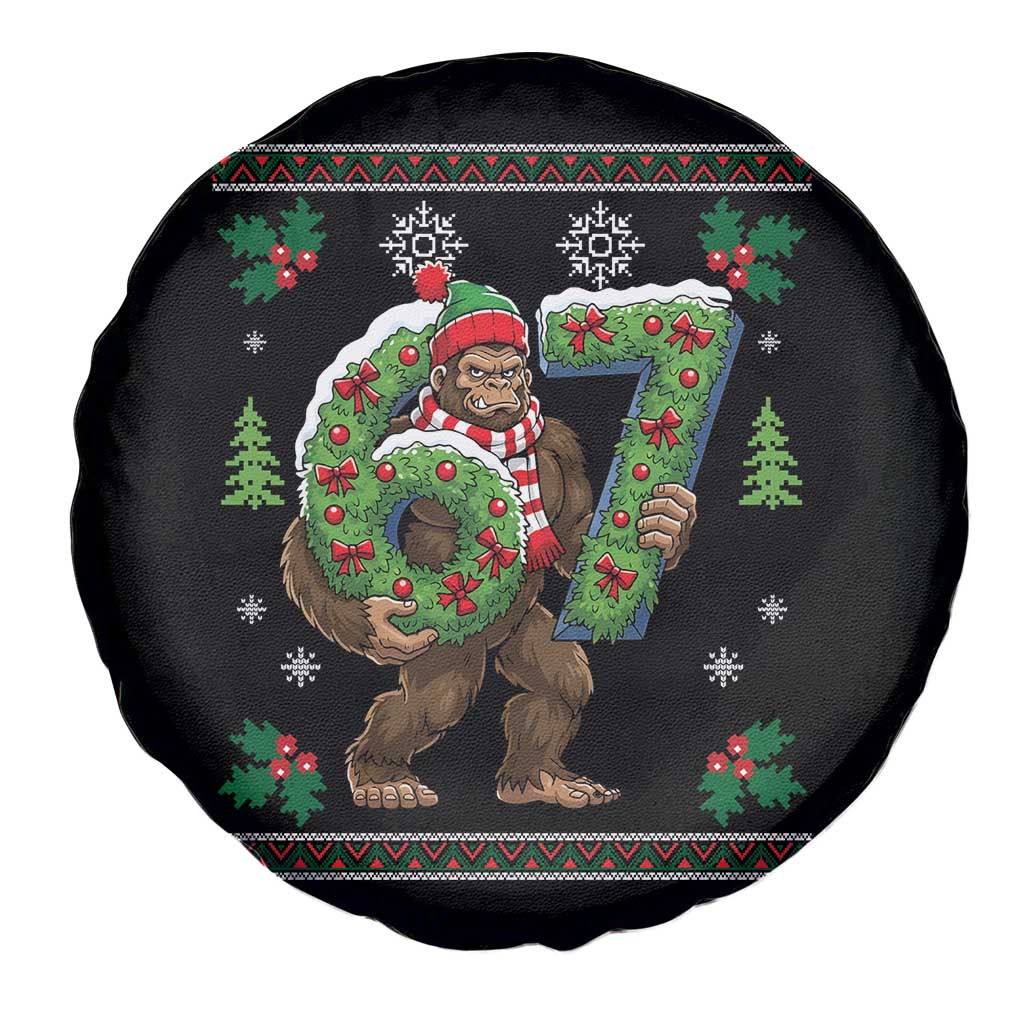 67 Meme Christmas Bigfoot Spare Tire Cover Funny Six Seven Wreath Sasquatch Holiday Gag Gift - Wonder Print Shop
