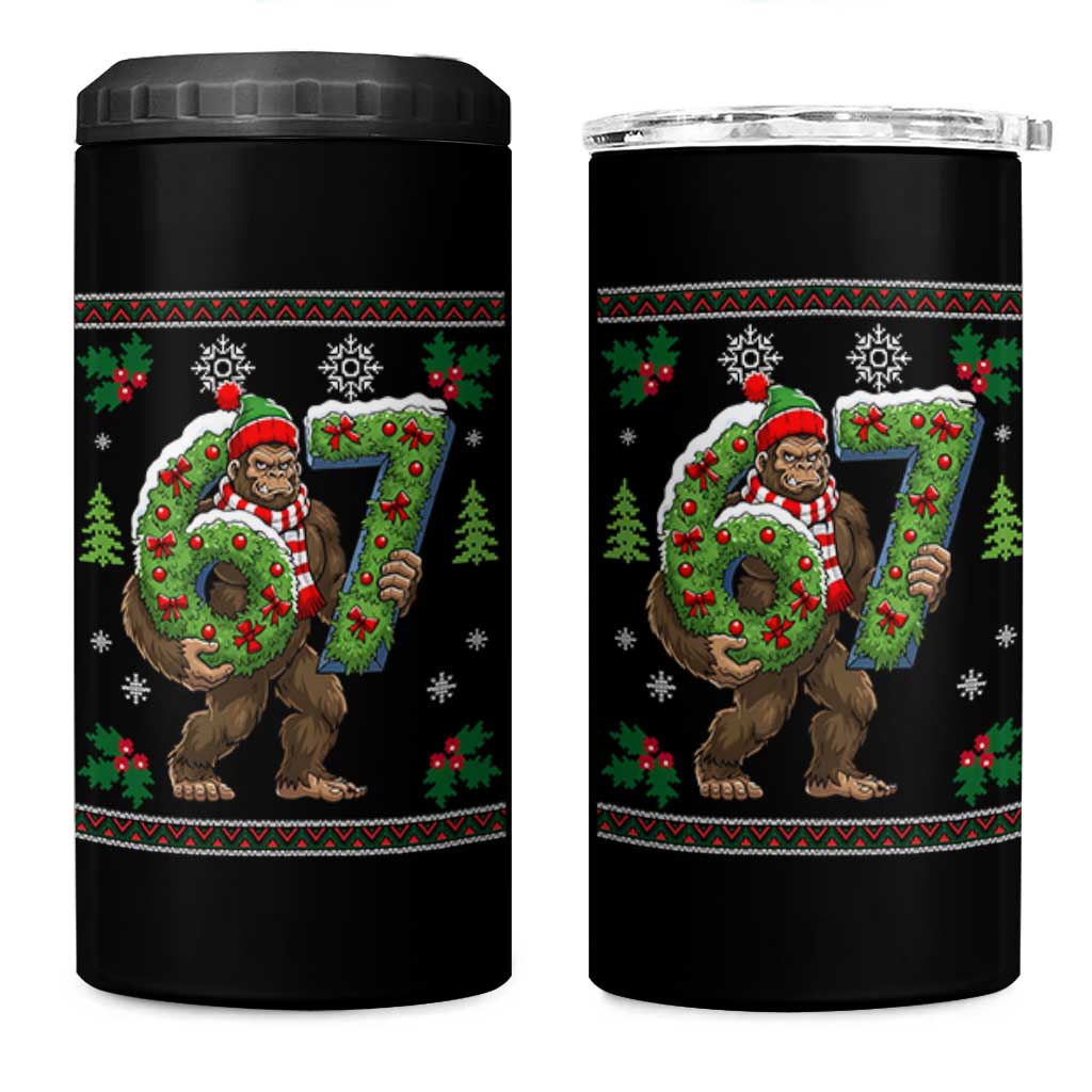 67 Meme Christmas Bigfoot 4 in 1 Can Cooler Tumbler Funny Six Seven Wreath Sasquatch Holiday Gag Gift - Wonder Print Shop