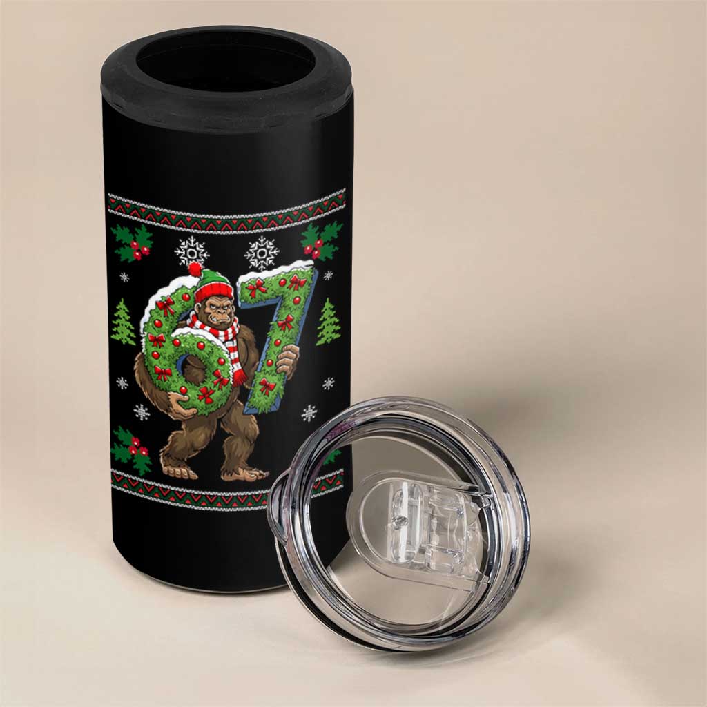 67 Meme Christmas Bigfoot 4 in 1 Can Cooler Tumbler Funny Six Seven Wreath Sasquatch Holiday Gag Gift - Wonder Print Shop
