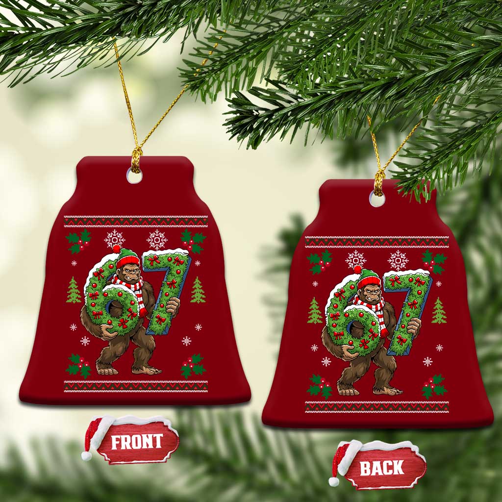 67 Meme Christmas Bigfoot Ceramic Ornament Funny Six Seven Wreath Sasquatch Holiday Gag Gift - Wonder Print Shop