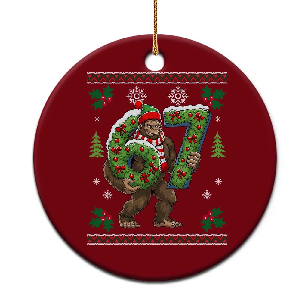 67 Meme Christmas Bigfoot Ceramic Ornament Funny Six Seven Wreath Sasquatch Holiday Gag Gift - Wonder Print Shop