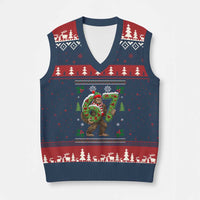 67 Meme Xmas Bigfoot V-Neck Knit Sweater Vest Funny Six Seven Wreath Sasquatch Holiday Gag Gift - Wonder Print Shop