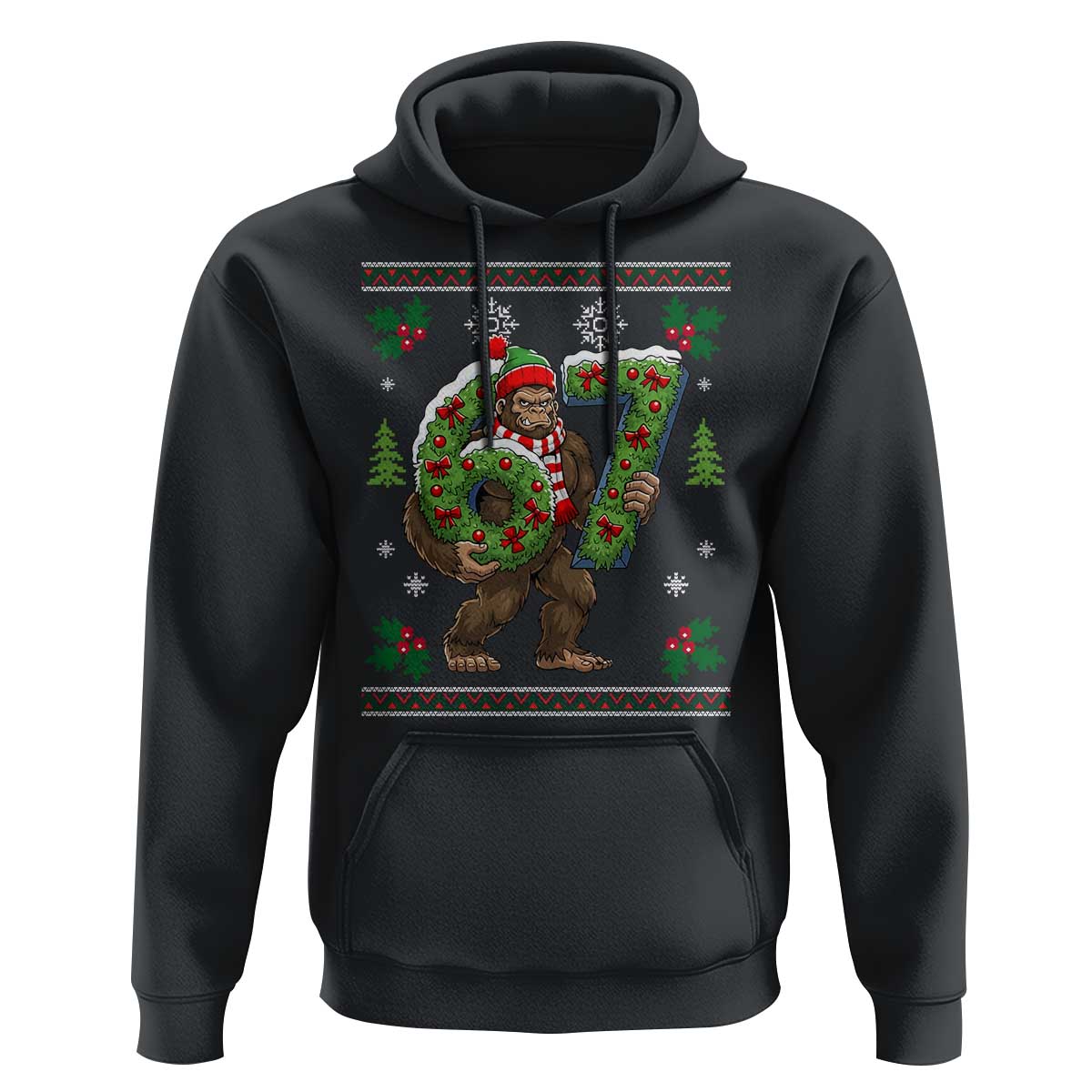 67 Meme Christmas Bigfoot Hoodie Funny Six Seven Wreath Sasquatch Holiday Gag Gift - Wonder Print Shop