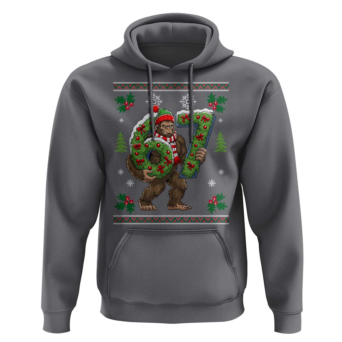 67 Meme Christmas Bigfoot Hoodie Funny Six Seven Wreath Sasquatch Holiday Gag Gift - Wonder Print Shop