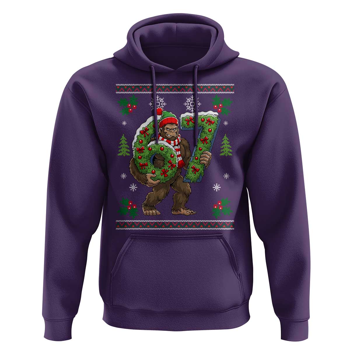 67 Meme Christmas Bigfoot Hoodie Funny Six Seven Wreath Sasquatch Holiday Gag Gift - Wonder Print Shop