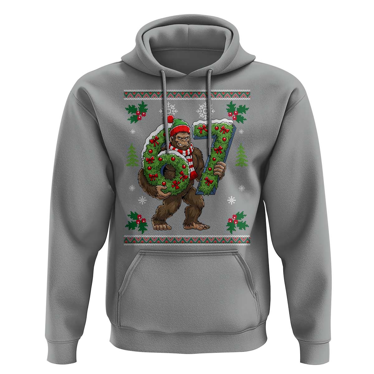 67 Meme Christmas Bigfoot Hoodie Funny Six Seven Wreath Sasquatch Holiday Gag Gift - Wonder Print Shop