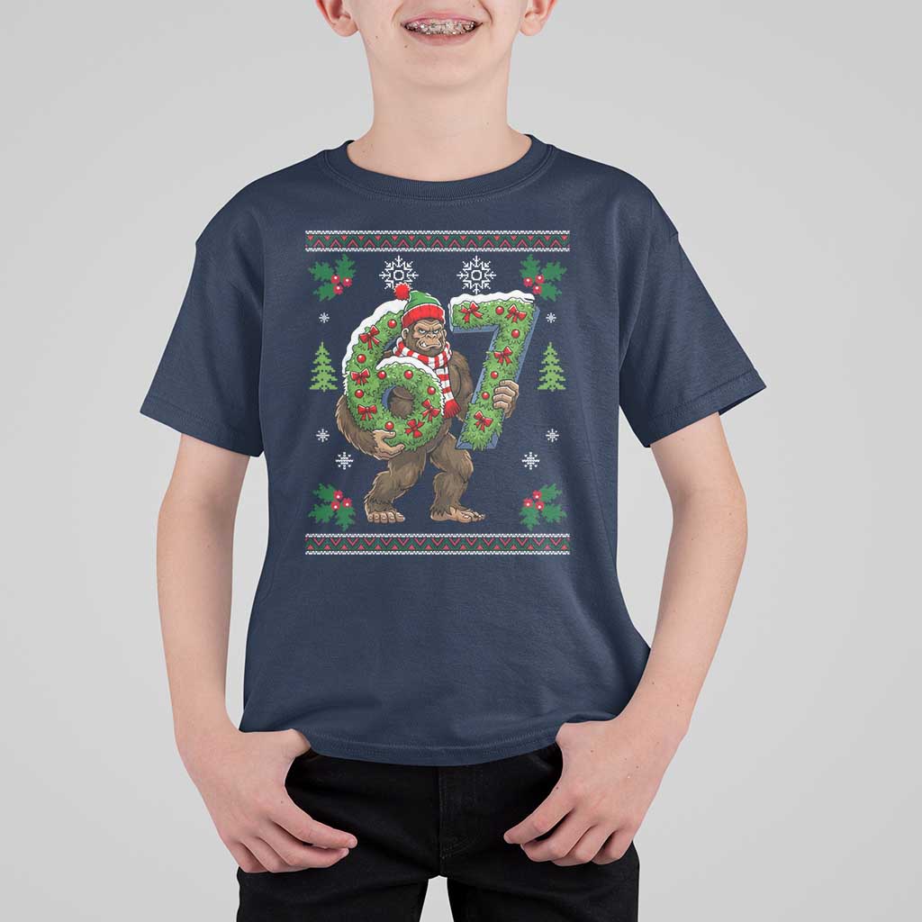 67 Meme Christmas Bigfoot T Shirt For Kid Funny Six Seven Wreath Sasquatch Holiday Gag Gift - Wonder Print Shop