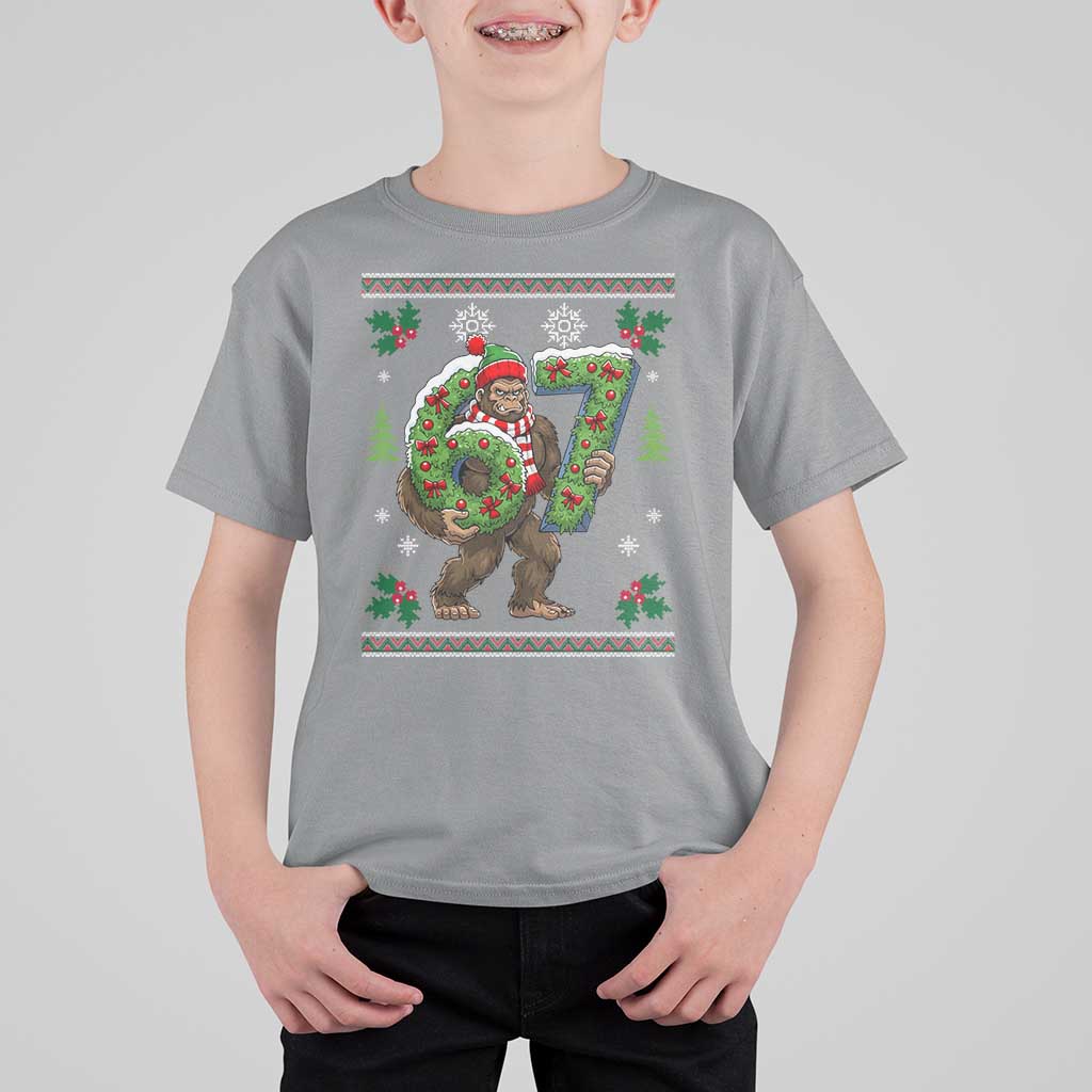 67 Meme Christmas Bigfoot T Shirt For Kid Funny Six Seven Wreath Sasquatch Holiday Gag Gift - Wonder Print Shop