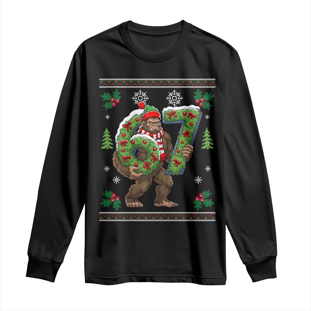 67 Meme Christmas Bigfoot Long Sleeve Shirt Funny Six Seven Wreath Sasquatch Holiday Gag Gift - Wonder Print Shop
