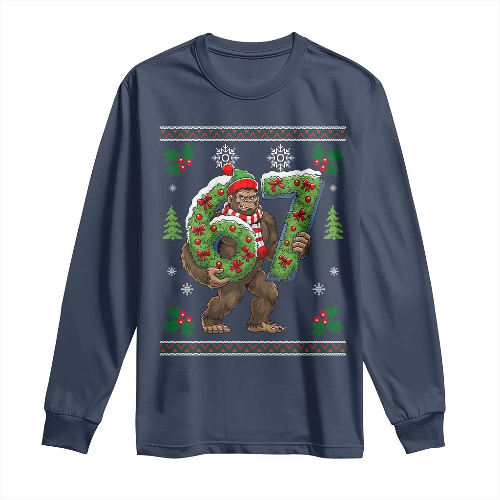 67 Meme Christmas Bigfoot Long Sleeve Shirt Funny Six Seven Wreath Sasquatch Holiday Gag Gift - Wonder Print Shop