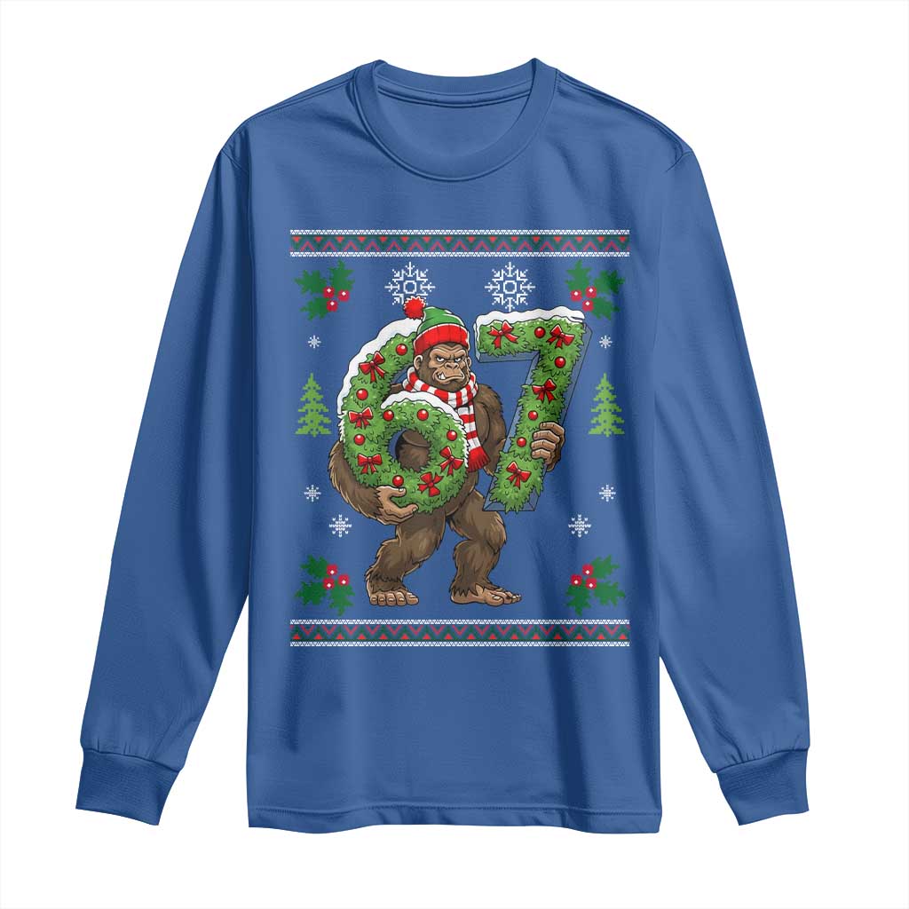 67 Meme Christmas Bigfoot Long Sleeve Shirt Funny Six Seven Wreath Sasquatch Holiday Gag Gift - Wonder Print Shop
