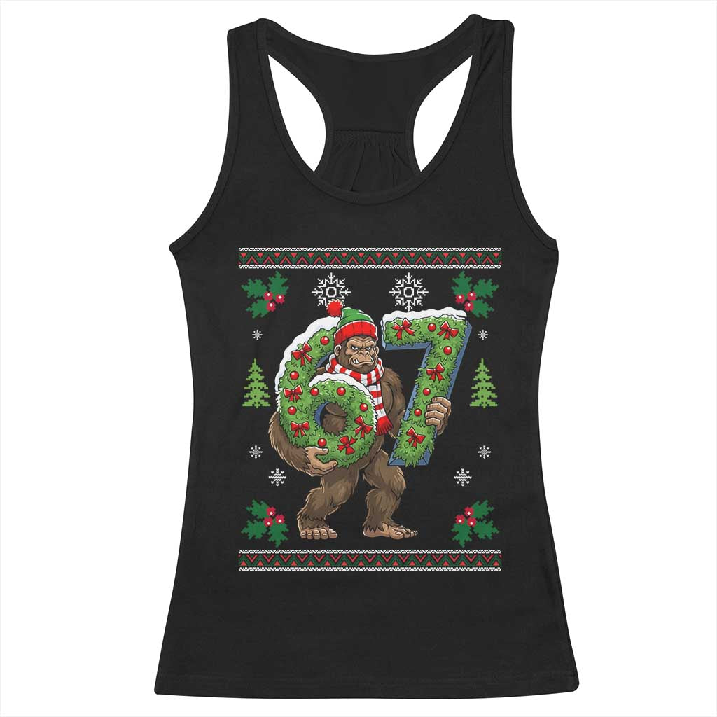67 Meme Christmas Bigfoot Racerback Tank Top Funny Six Seven Wreath Sasquatch Holiday Gag Gift - Wonder Print Shop