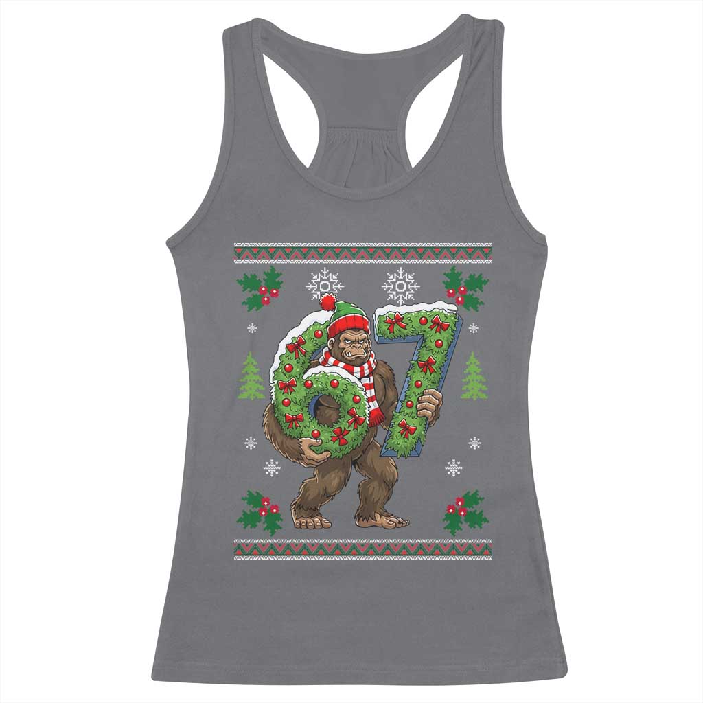 67 Meme Christmas Bigfoot Racerback Tank Top Funny Six Seven Wreath Sasquatch Holiday Gag Gift - Wonder Print Shop