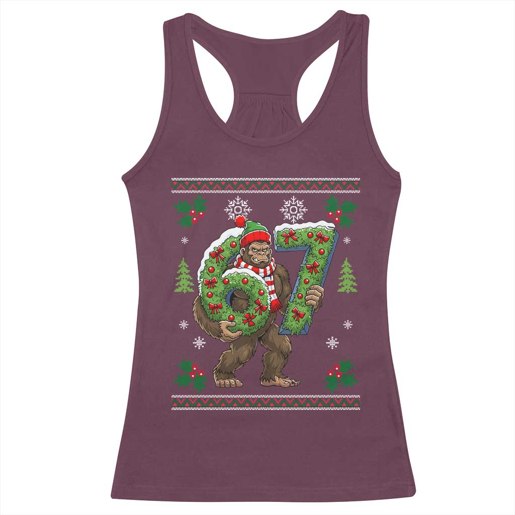 67 Meme Christmas Bigfoot Racerback Tank Top Funny Six Seven Wreath Sasquatch Holiday Gag Gift - Wonder Print Shop