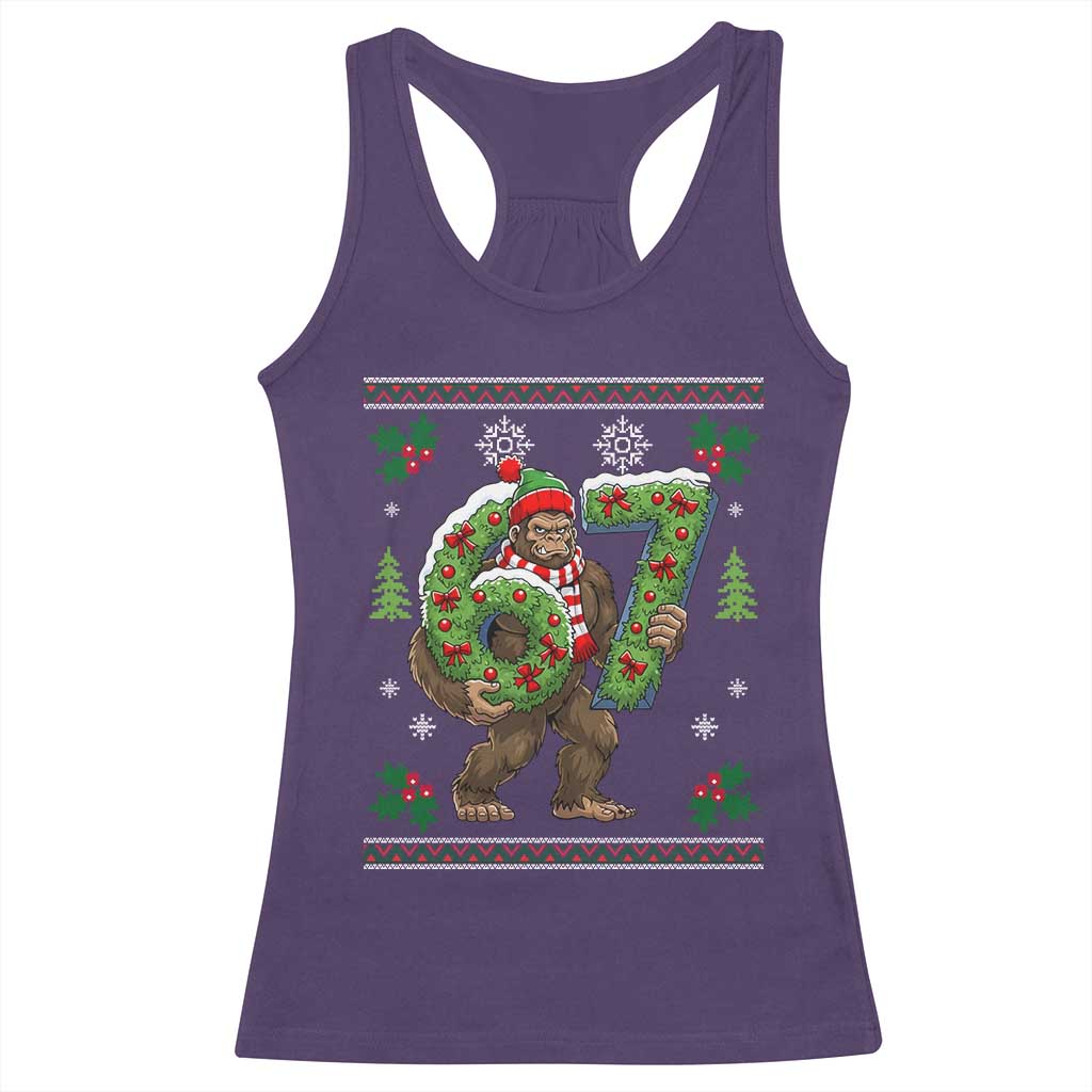 67 Meme Christmas Bigfoot Racerback Tank Top Funny Six Seven Wreath Sasquatch Holiday Gag Gift - Wonder Print Shop