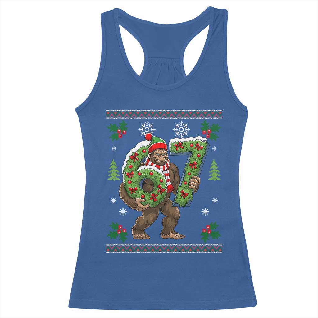 67 Meme Christmas Bigfoot Racerback Tank Top Funny Six Seven Wreath Sasquatch Holiday Gag Gift - Wonder Print Shop