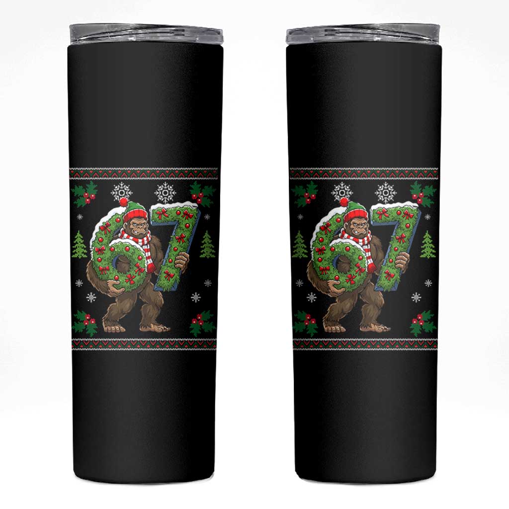 67 Meme Christmas Bigfoot Skinny Tumbler Funny Six Seven Wreath Sasquatch Holiday Gag Gift - Wonder Print Shop