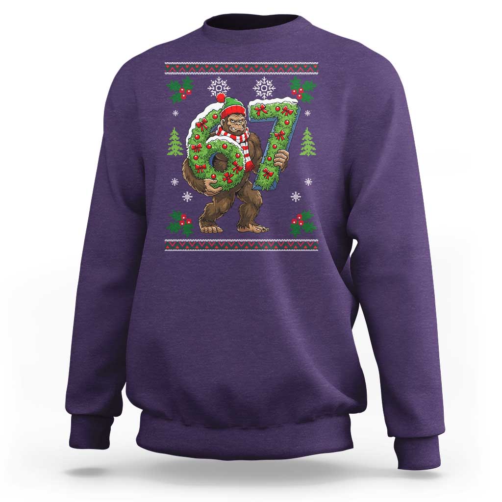 67 Meme Christmas Bigfoot Sweatshirt Funny Six Seven Wreath Sasquatch Holiday Gag Gift - Wonder Print Shop