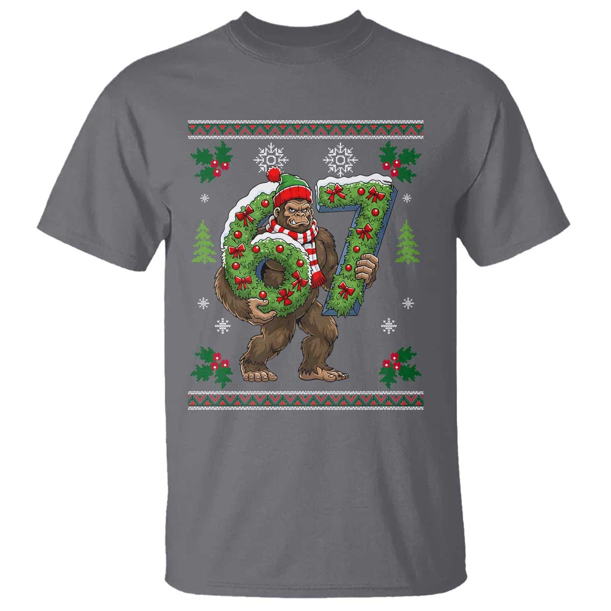 67 Meme Christmas Bigfoot T Shirt Funny Six Seven Wreath Sasquatch Holiday Gag Gift - Wonder Print Shop