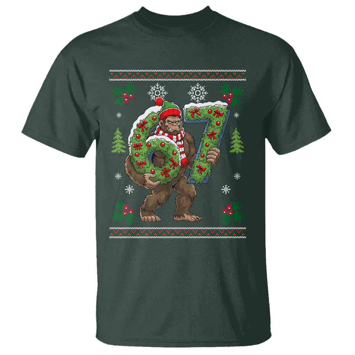 67 Meme Christmas Bigfoot T Shirt Funny Six Seven Wreath Sasquatch Holiday Gag Gift - Wonder Print Shop