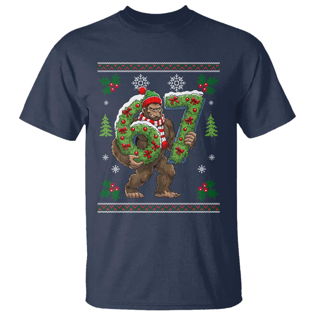 67 Meme Christmas Bigfoot T Shirt Funny Six Seven Wreath Sasquatch Holiday Gag Gift - Wonder Print Shop