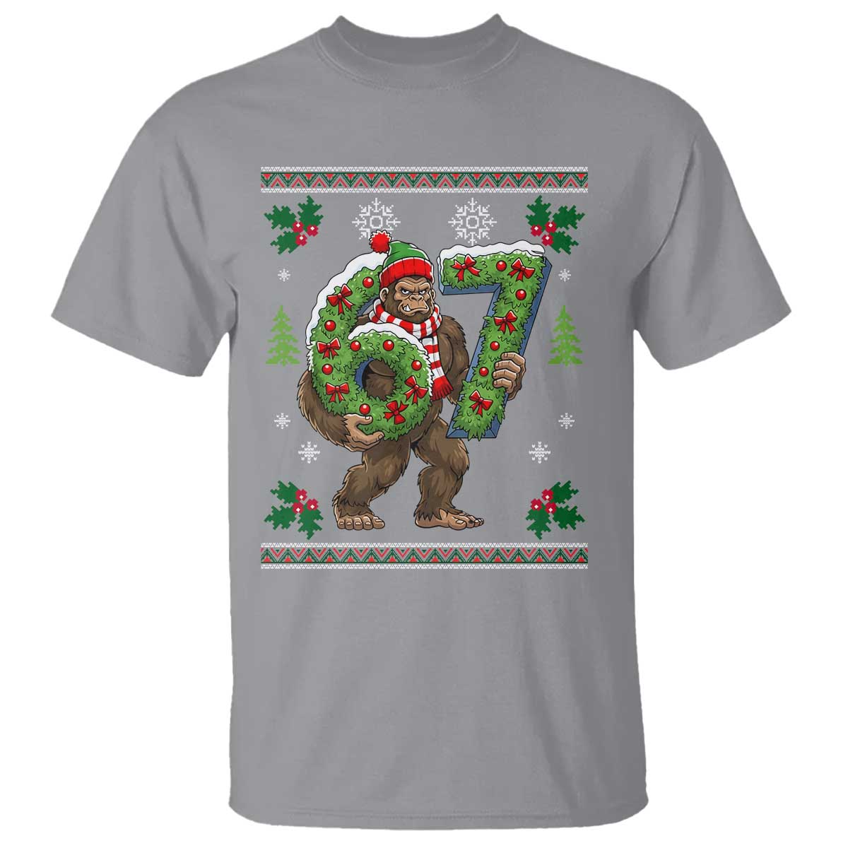 67 Meme Christmas Bigfoot T Shirt Funny Six Seven Wreath Sasquatch Holiday Gag Gift - Wonder Print Shop