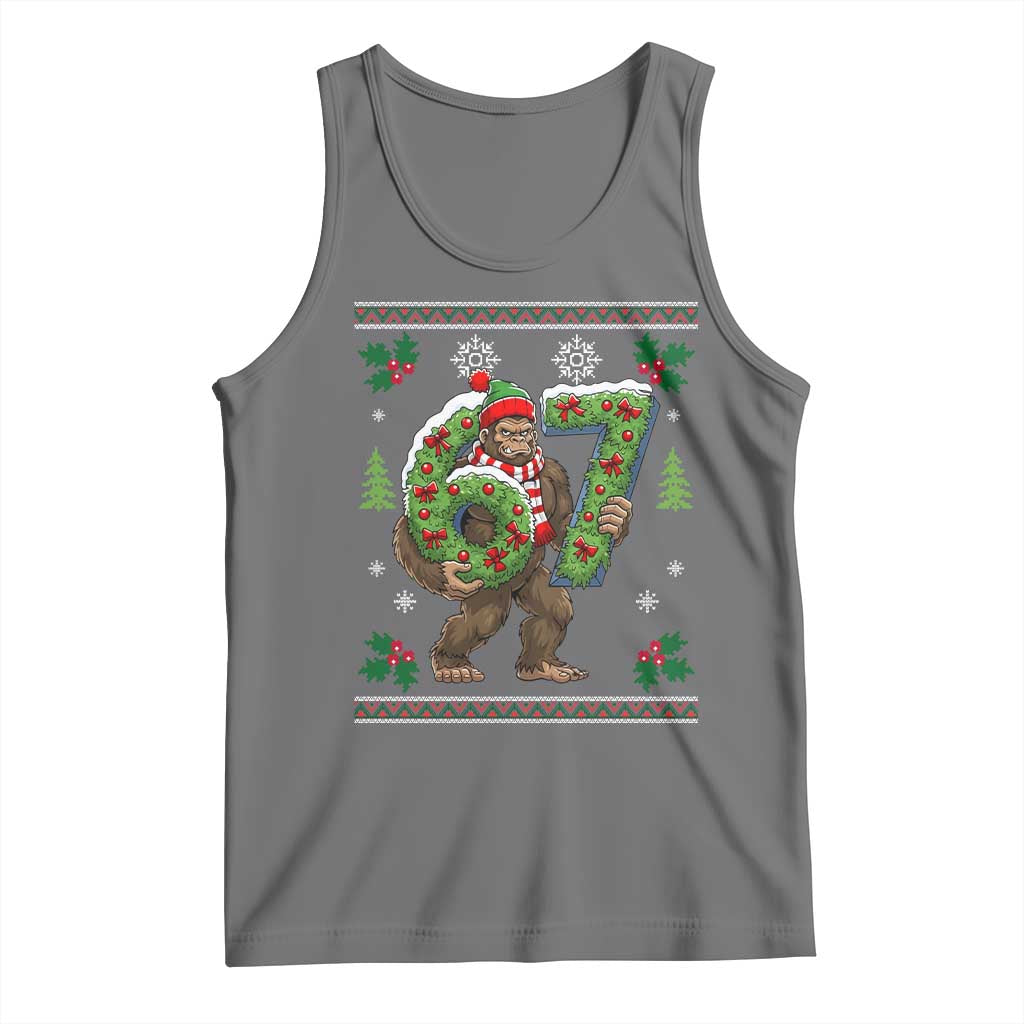 67 Meme Christmas Bigfoot Tank Top Funny Six Seven Wreath Sasquatch Holiday Gag Gift - Wonder Print Shop