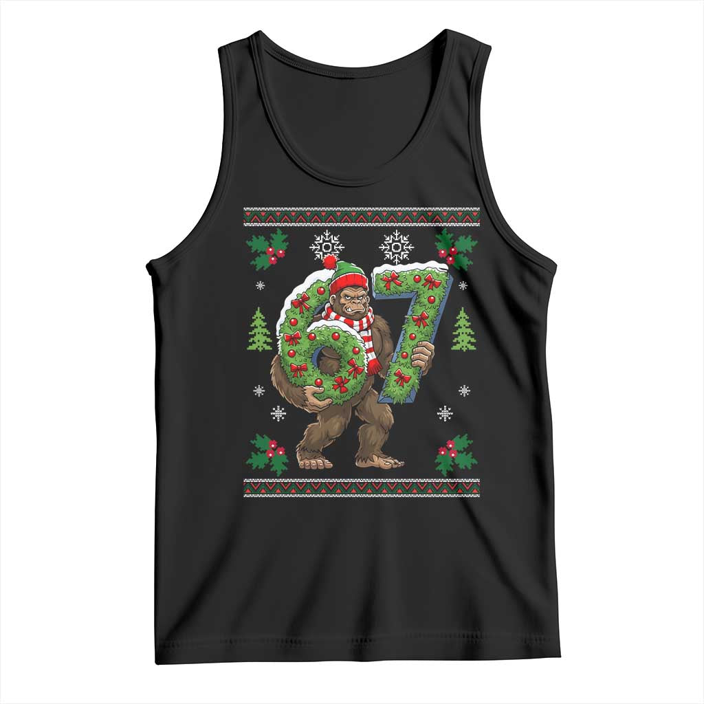 67 Meme Christmas Bigfoot Tank Top Funny Six Seven Wreath Sasquatch Holiday Gag Gift - Wonder Print Shop