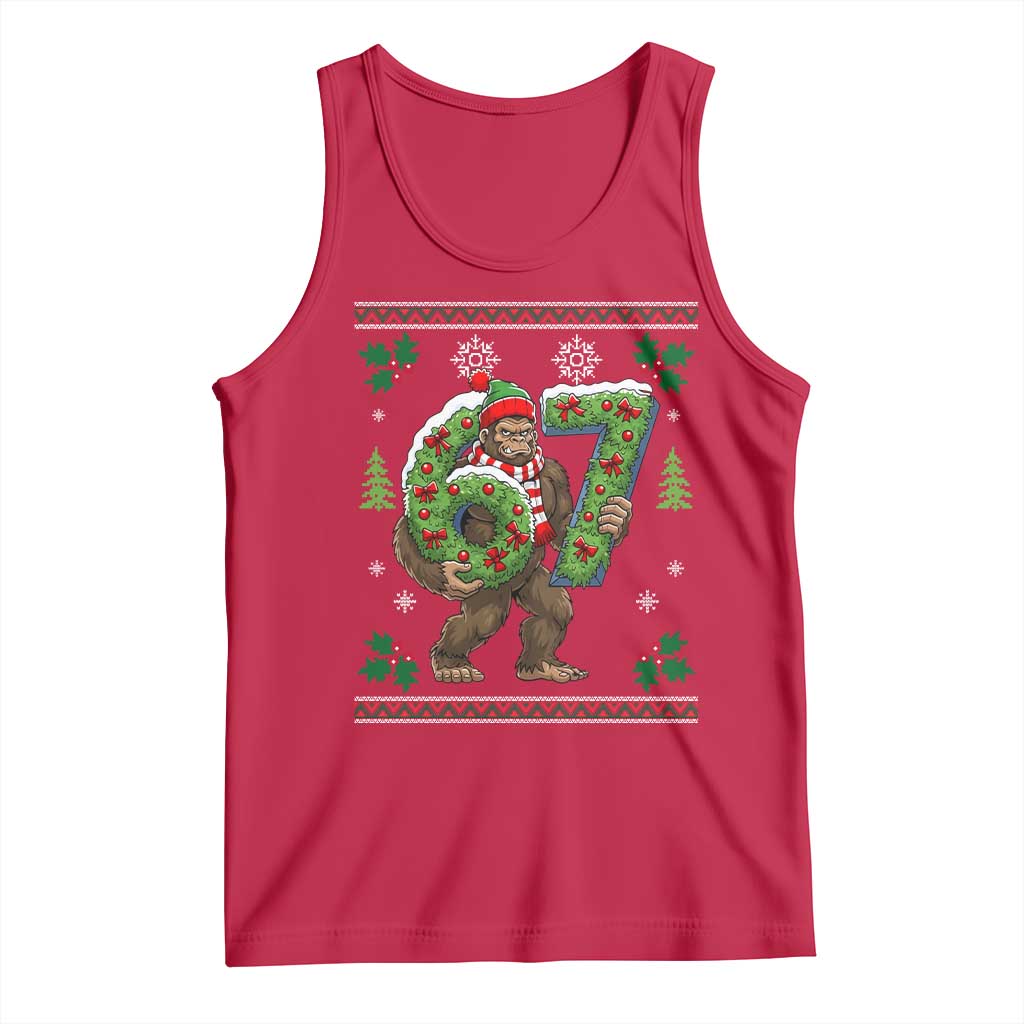 67 Meme Christmas Bigfoot Tank Top Funny Six Seven Wreath Sasquatch Holiday Gag Gift - Wonder Print Shop