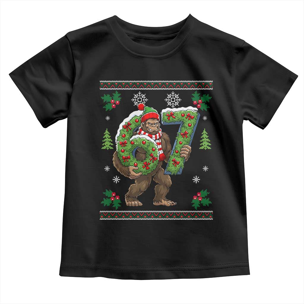67 Meme Christmas Bigfoot Toddler T Shirt Funny Six Seven Wreath Sasquatch Holiday Gag Gift - Wonder Print Shop