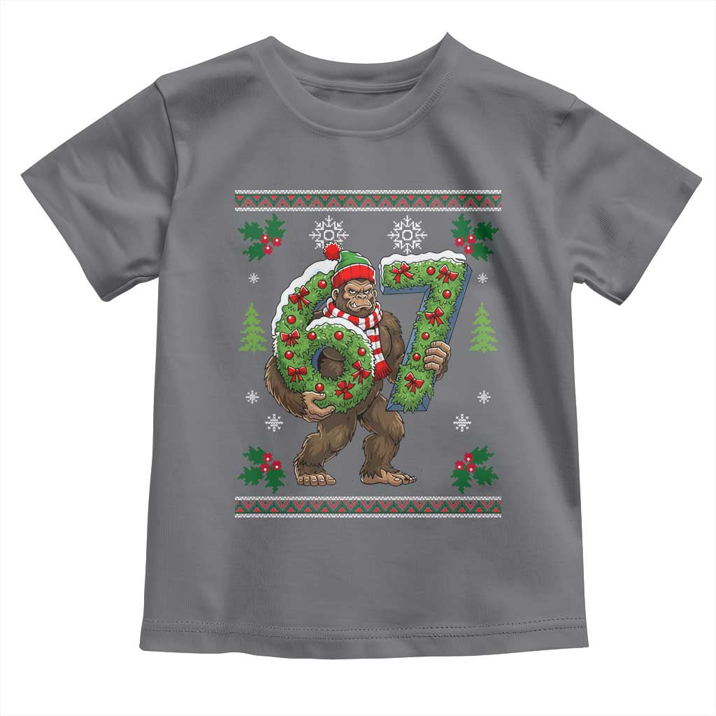 67 Meme Christmas Bigfoot Toddler T Shirt Funny Six Seven Wreath Sasquatch Holiday Gag Gift - Wonder Print Shop