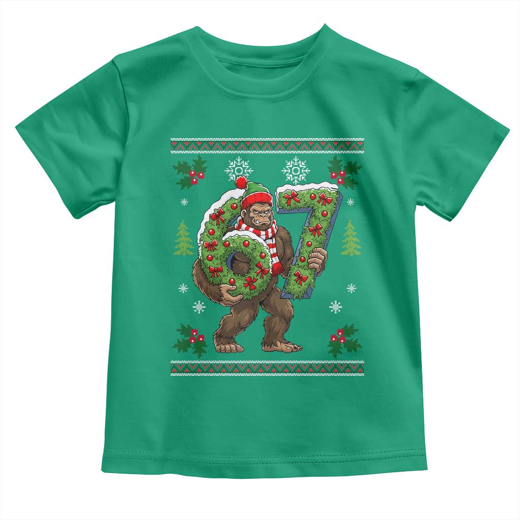 67 Meme Christmas Bigfoot Toddler T Shirt Funny Six Seven Wreath Sasquatch Holiday Gag Gift - Wonder Print Shop