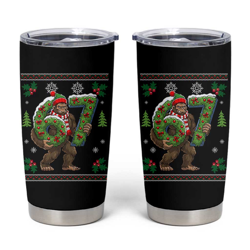 67 Meme Christmas Bigfoot Tumbler Cup Funny Six Seven Wreath Sasquatch Holiday Gag Gift - Wonder Print Shop