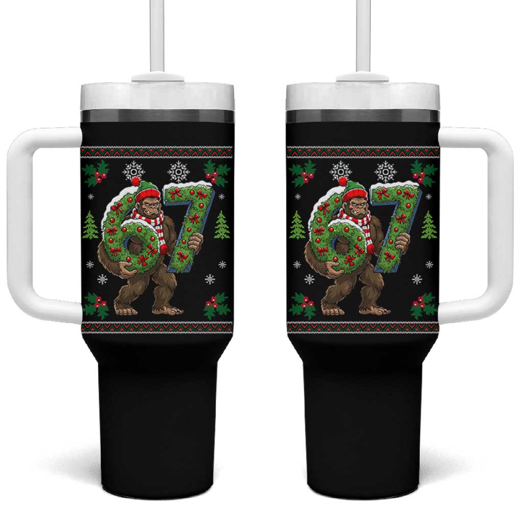 67 Meme Christmas Bigfoot Tumbler With Handle Funny Six Seven Wreath Sasquatch Holiday Gag Gift - Wonder Print Shop