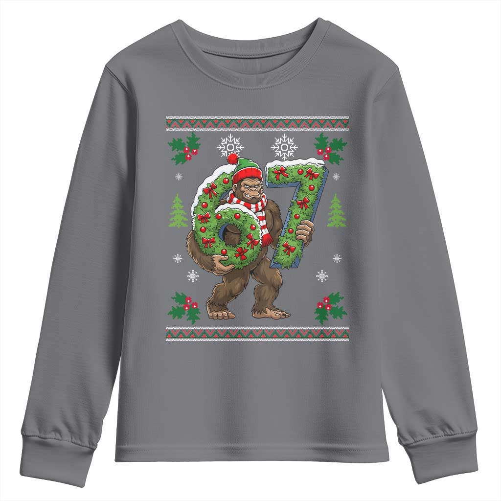 67 Meme Christmas Bigfoot Youth Sweatshirt Funny Six Seven Wreath Sasquatch Holiday Gag Gift - Wonder Print Shop
