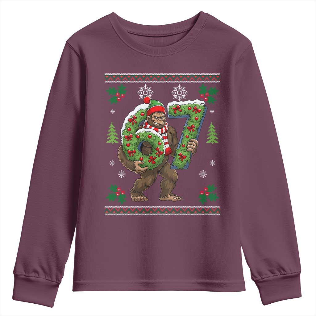 67 Meme Christmas Bigfoot Youth Sweatshirt Funny Six Seven Wreath Sasquatch Holiday Gag Gift - Wonder Print Shop