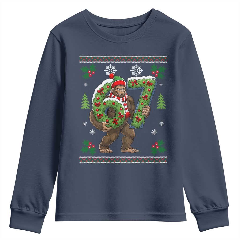 67 Meme Christmas Bigfoot Youth Sweatshirt Funny Six Seven Wreath Sasquatch Holiday Gag Gift - Wonder Print Shop