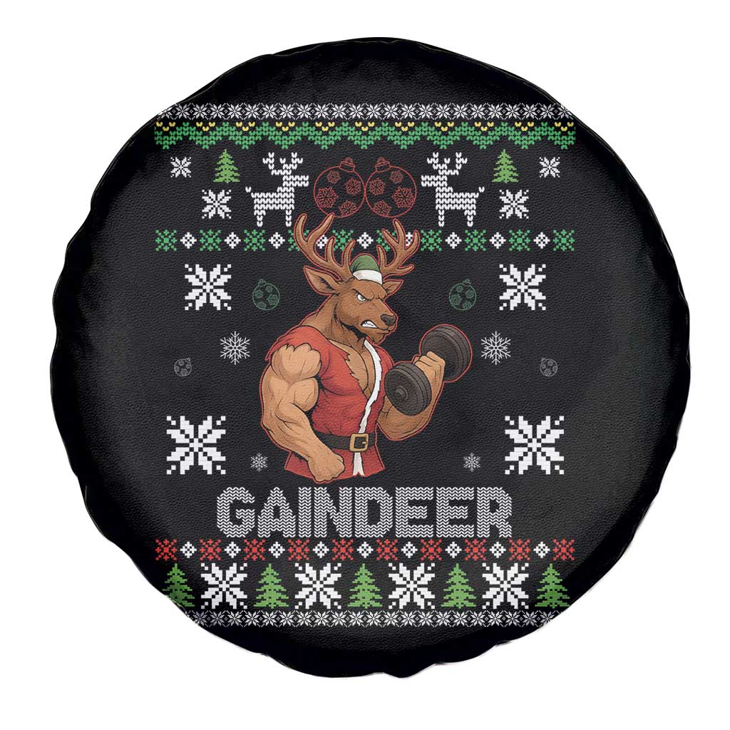 Funny Christmas Workout Gaindeer Spare Tire Cover Muscular Reindeer Holiday Gym Humor Wordplay - Wonder Print Shop