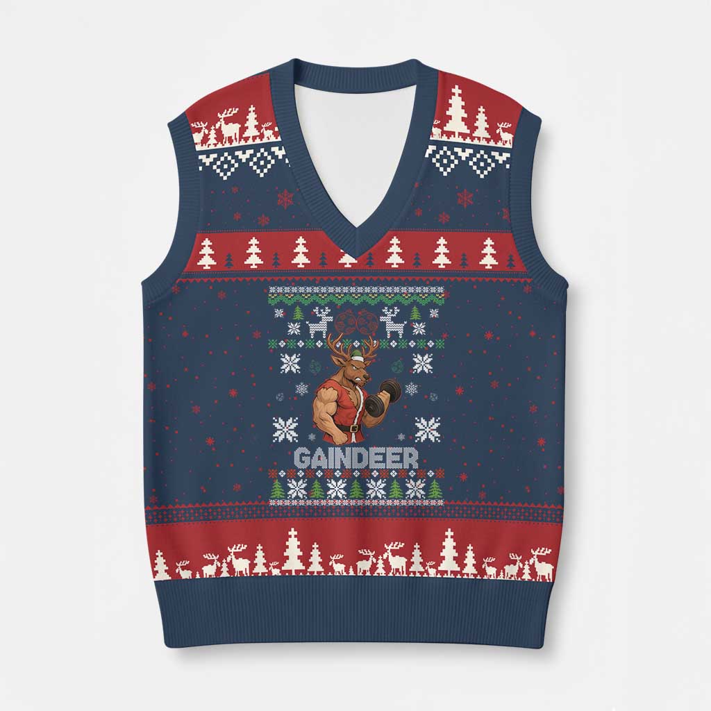 Xmas Bruh 67 Green Hands V-Neck Knit Sweater Vest Monster Six Seven Meme Holiday Gag Gift - Wonder Print Shop