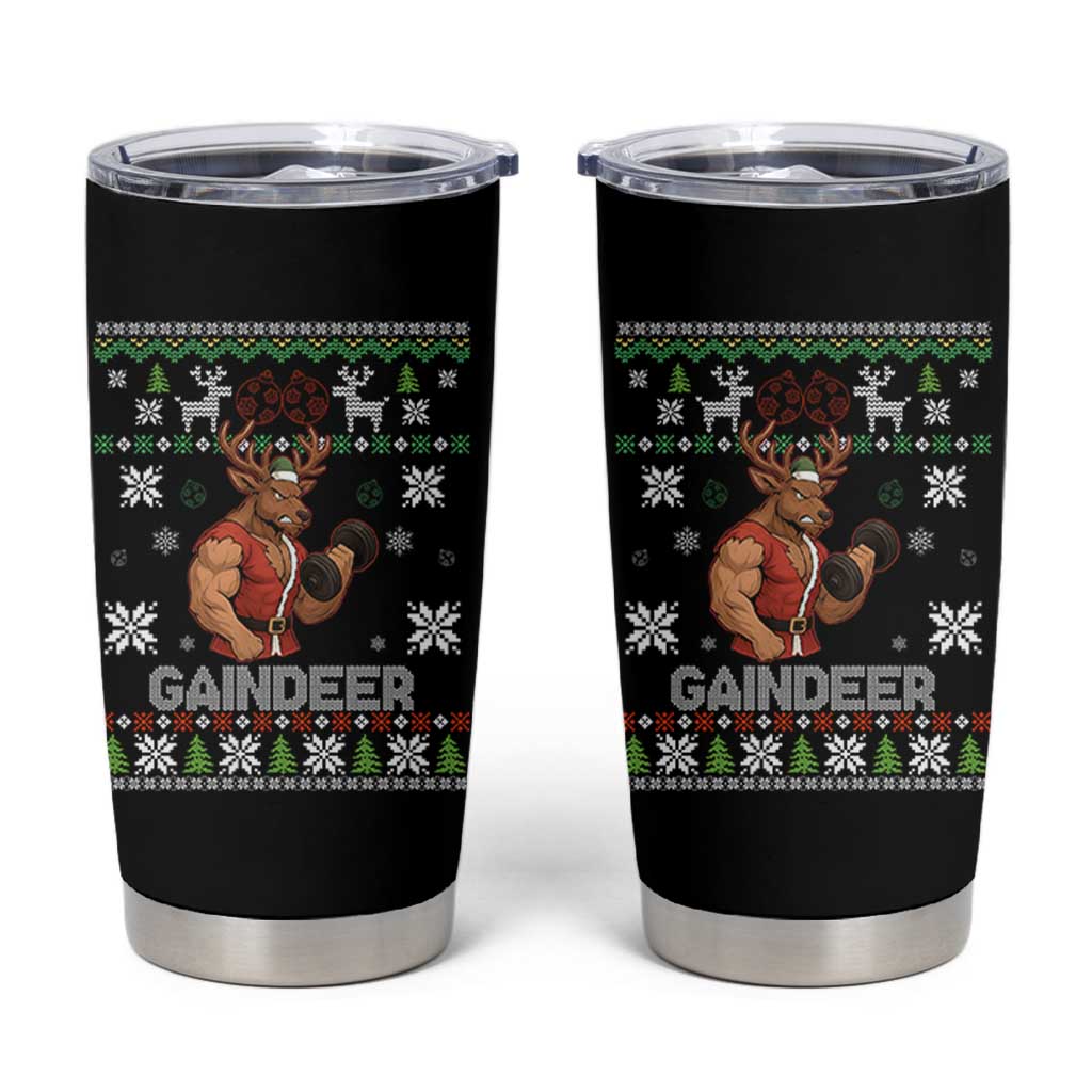 Funny Christmas Workout Gaindeer Tumbler Cup Muscular Reindeer Holiday Gym Humor Wordplay - Wonder Print Shop