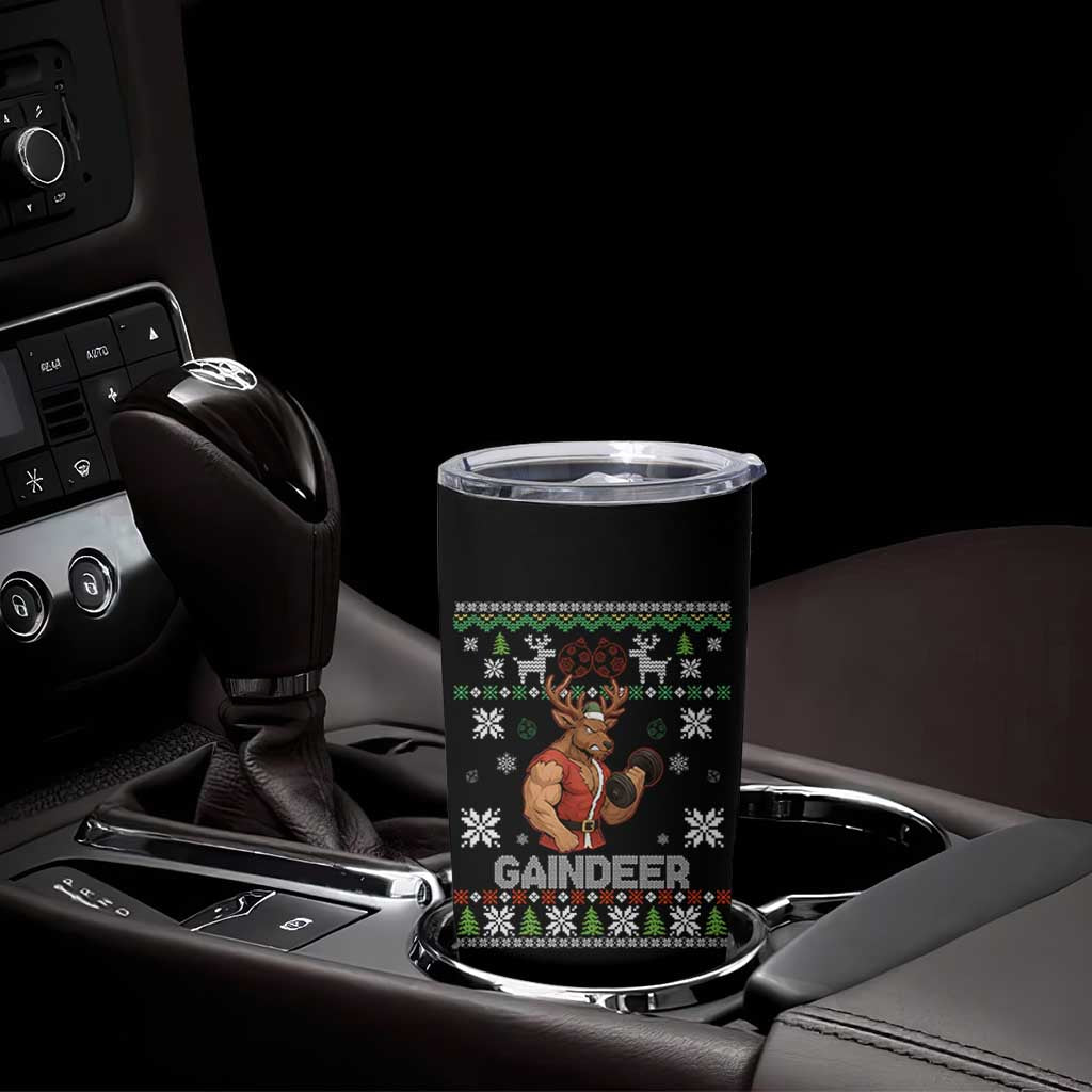 Funny Christmas Workout Gaindeer Tumbler Cup Muscular Reindeer Holiday Gym Humor Wordplay - Wonder Print Shop