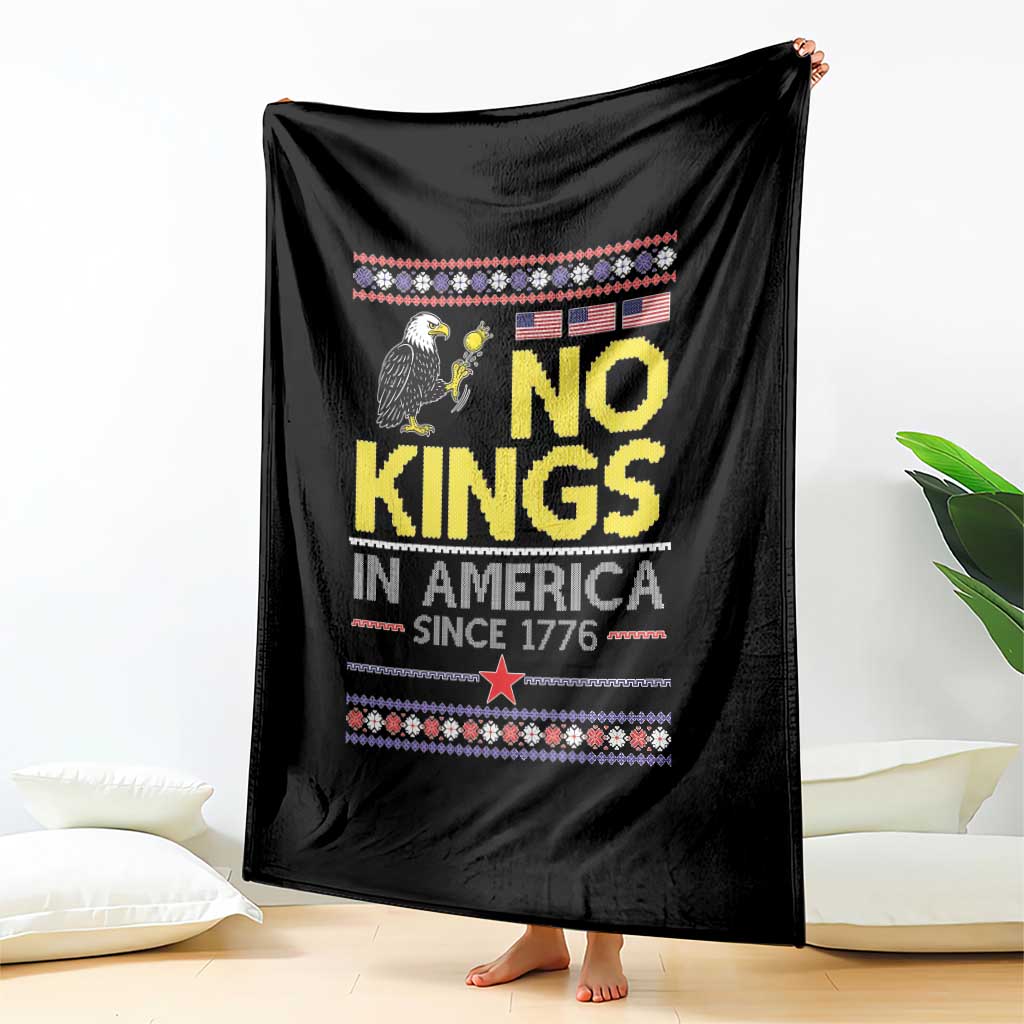 Funny Patriotic Christmas No Kings in America Throw Blanket Since 1776 Bald Eagle Ugly Sweater - Wonder Print Shop