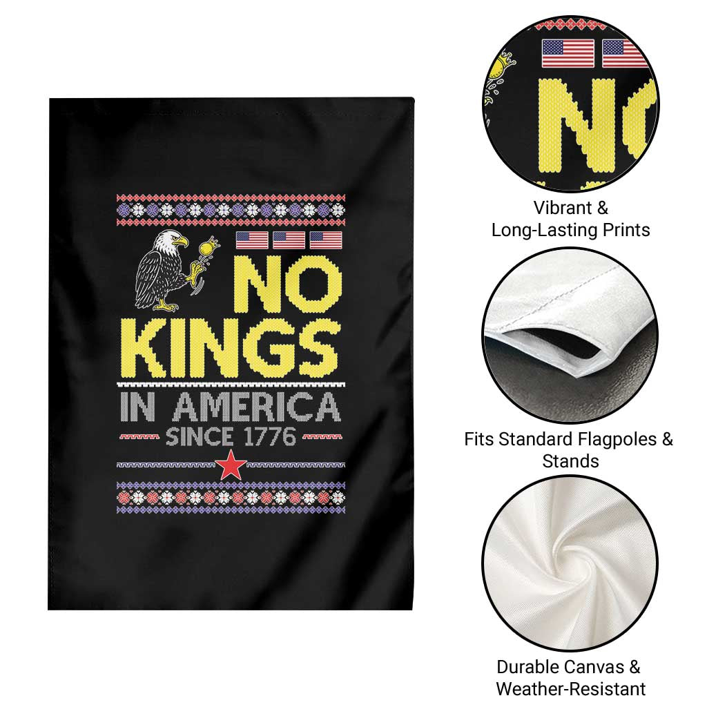 Funny Patriotic Christmas No Kings in America Garden Flag Since 1776 Bald Eagle Ugly Sweater - Wonder Print Shop