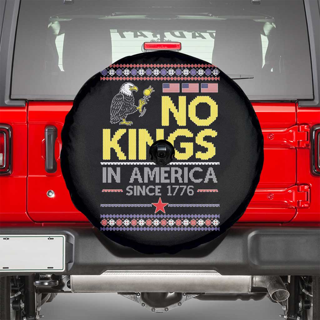 Funny Patriotic Christmas No Kings in America Spare Tire Cover Since 1776 Bald Eagle Ugly Sweater - Wonder Print Shop