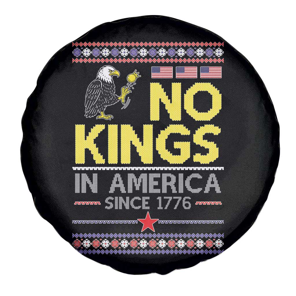 Funny Patriotic Christmas No Kings in America Spare Tire Cover Since 1776 Bald Eagle Ugly Sweater - Wonder Print Shop