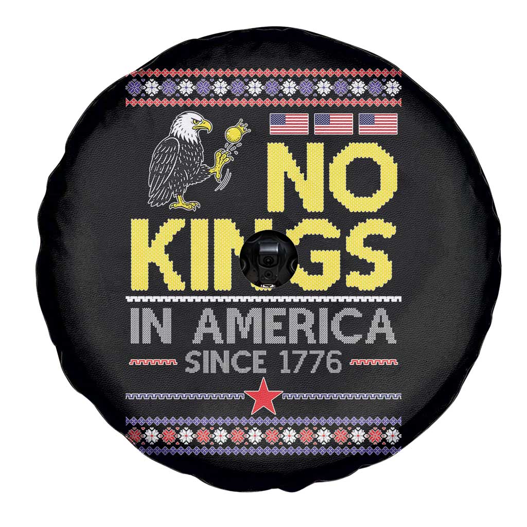 Funny Patriotic Christmas No Kings in America Spare Tire Cover Since 1776 Bald Eagle Ugly Sweater - Wonder Print Shop